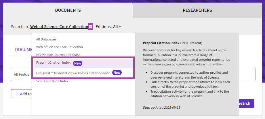 Analysed databases. Source. Web of Science Core Collection (2022).