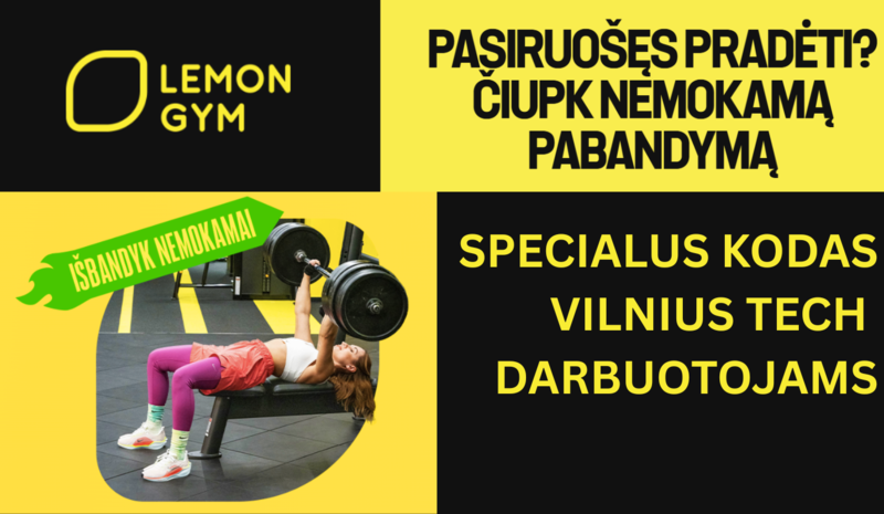 LEMON GYM kviečia VILNIUS TECH darbuotojus išbandyti klubą nemokamai
